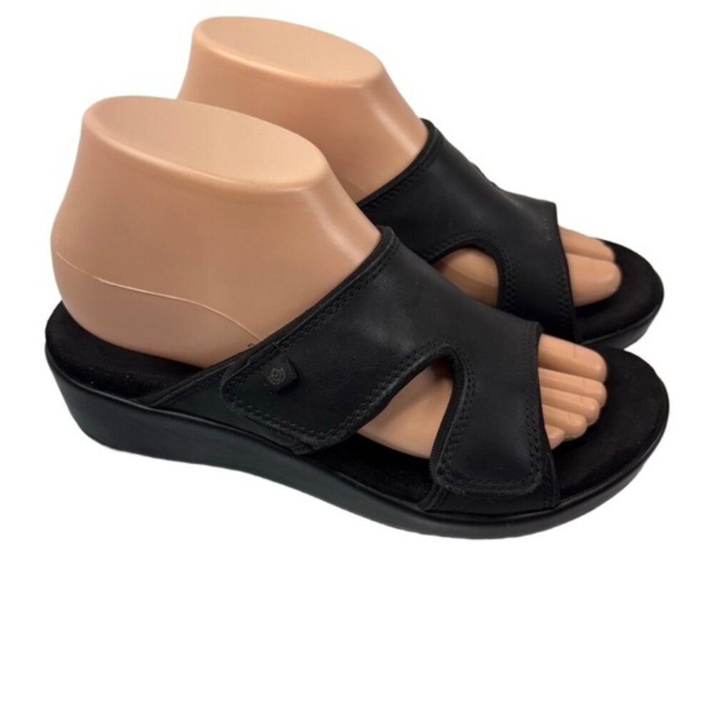Spenco 8 Black Wedge Sandals w/Arch Support
